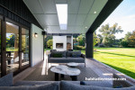 Outdoor living area, outdoor patio featuring black and white accents