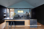 Kitchen, open plan kitchen, dark kitchen featuring Resene Innocence