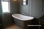 Bathroom, grey green bathroom, bathroom featuring Resene Smoky Green