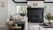 Living room, neutral living room, white living room, neutral living room with black fireplace