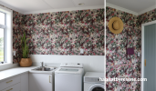 Laundry, laundry featuring floral wallpaper, laundry featuring Resene floral wallpaper