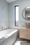 Bathroom, neutral bathroom, bathroom featuring Resene Half Duck Egg Blue