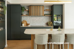 Kitchen, kitchen featuring dark green cabinetry