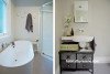 bathroom, freestanding bath, freestanding tub, neutral bathroom, grey and white bathroom, resene 