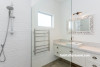 bathroom, white bathroom, brick bathroom tile, resene white pointer, cottage, white interior 