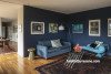 living room, lounge, blue living room, blue lounge, blue feature wall, resene midnight express