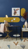 Blue office, yellow office, blue and yellow interiors, blue desk space, Warm office space, Resene