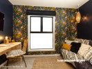 media room, sutdy, guest bedroom, feature wall, black study, wallpaper feature, lemur wallpaper 