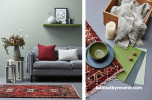 green living room, green lounge, green and red interior, complementary colours, resene peace