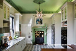 green kitchen, interior design, green interior, green ceiling, kitchen ideas, kitchen design