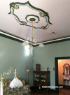 living room, lounge, salmon ceiling, painted ceiling, green living room, metallic gold