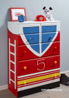 firetruck, painted drawers, firetruck drawers, resene rocket, kids diy, painted furniture