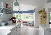 kitchen, dining room, white kitchen, white dining, eclectic, interior inspiration, blue features 