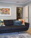 lounge, blue couch, living room, grey lounge, grey living room, neutral lounge, feature couch 