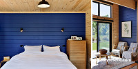 painted lockwood, lockwood interior, blue lockwood, blue feature wall, blue bedroom