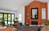 living room inspiration, feature wall ideas, orange feature wall, orange interior ideas, resene