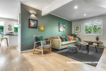 lounge, living room, green lounge, green living room, green feature wall, resene smoky green